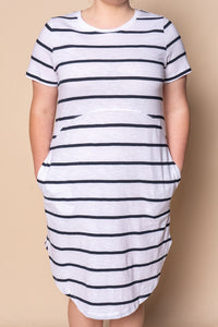 Bay Stripe Dress in White/Navy Stripe - Foxwood