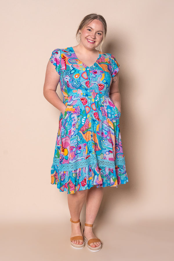 Vespera Cap Sleeve Dress in Turquoise