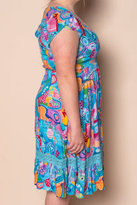 Vespera Cap Sleeve Dress in Turquoise