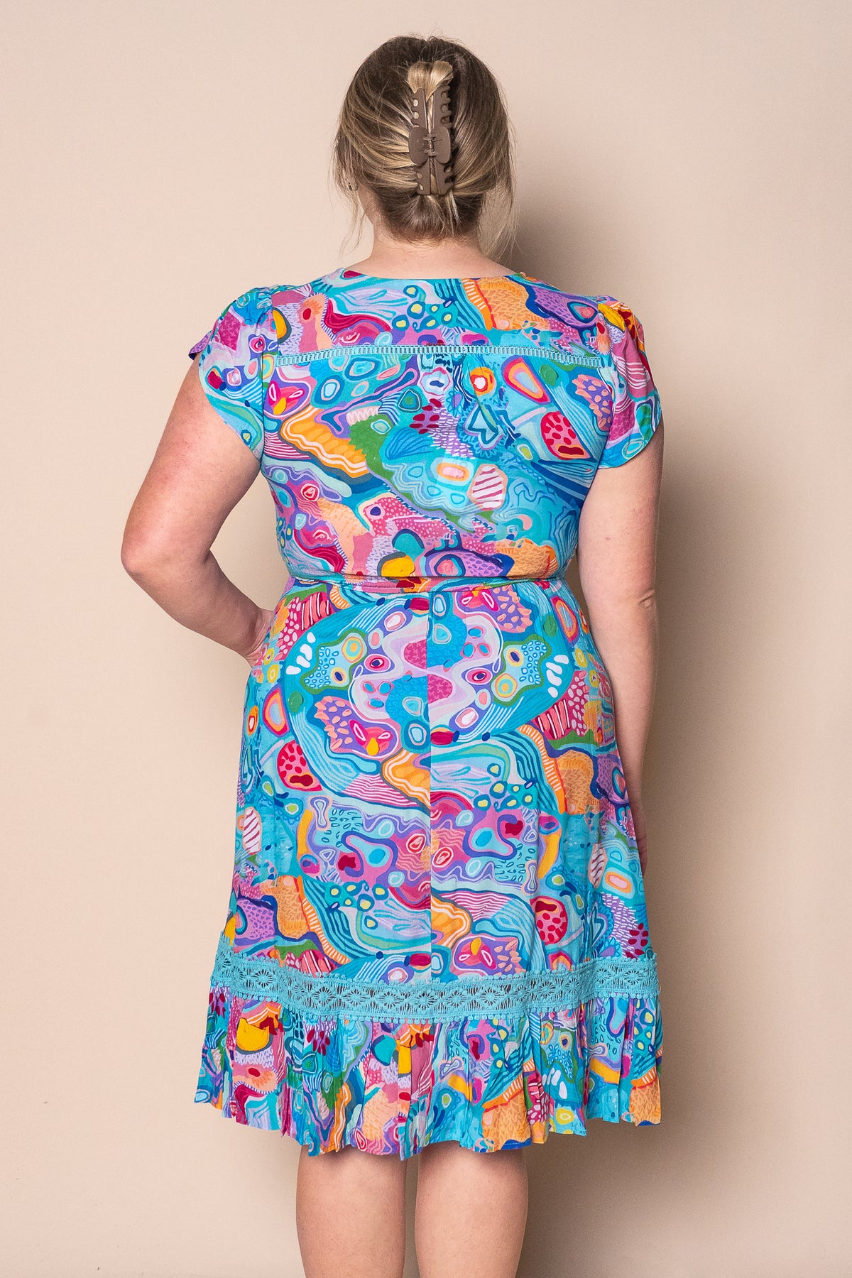 Vespera Cap Sleeve Dress in Turquoise