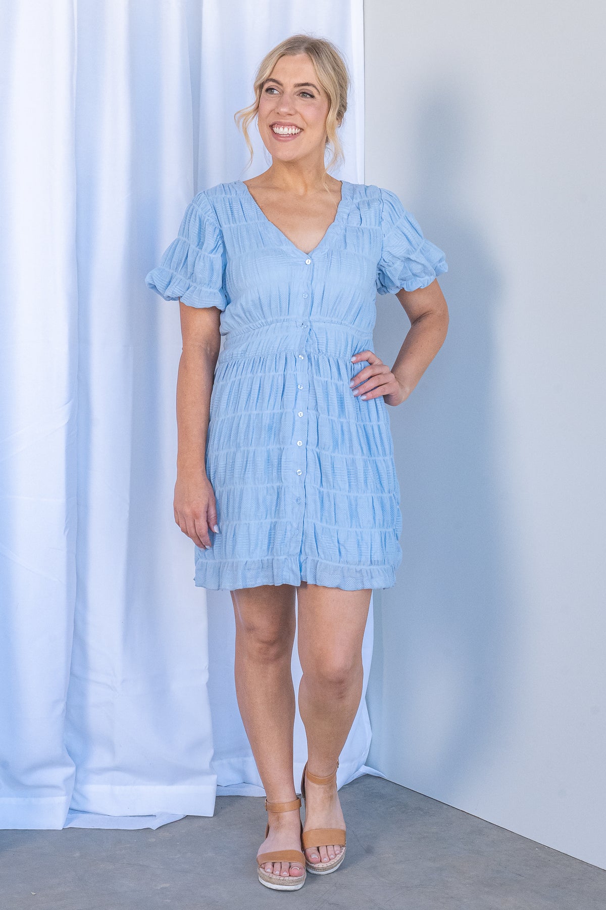 Maude Mini Dress in Ocean Blue - All About Eve