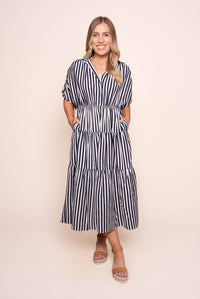 Allie Striped Midi Dress - Navy