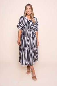 Allie Striped Midi Dress - Navy