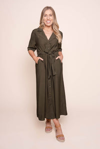 Davina Midi Dress in Olive Green