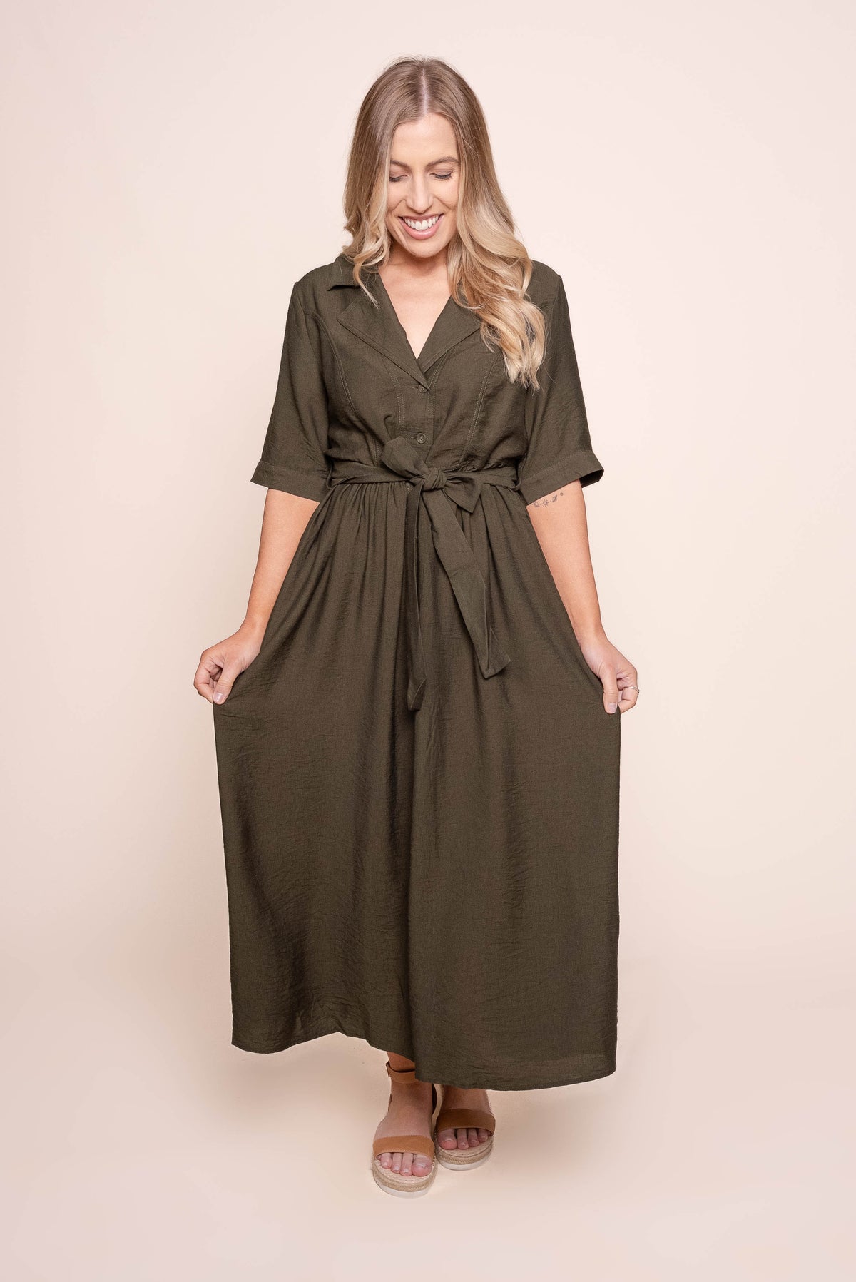 Davina Midi Dress in Olive Green