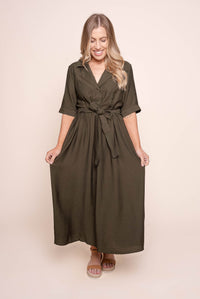 Davina Midi Dress in Olive Green