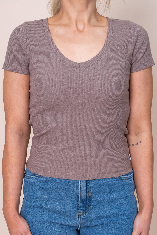 Lottie V-Neck Tee in Brown - Silent Theory