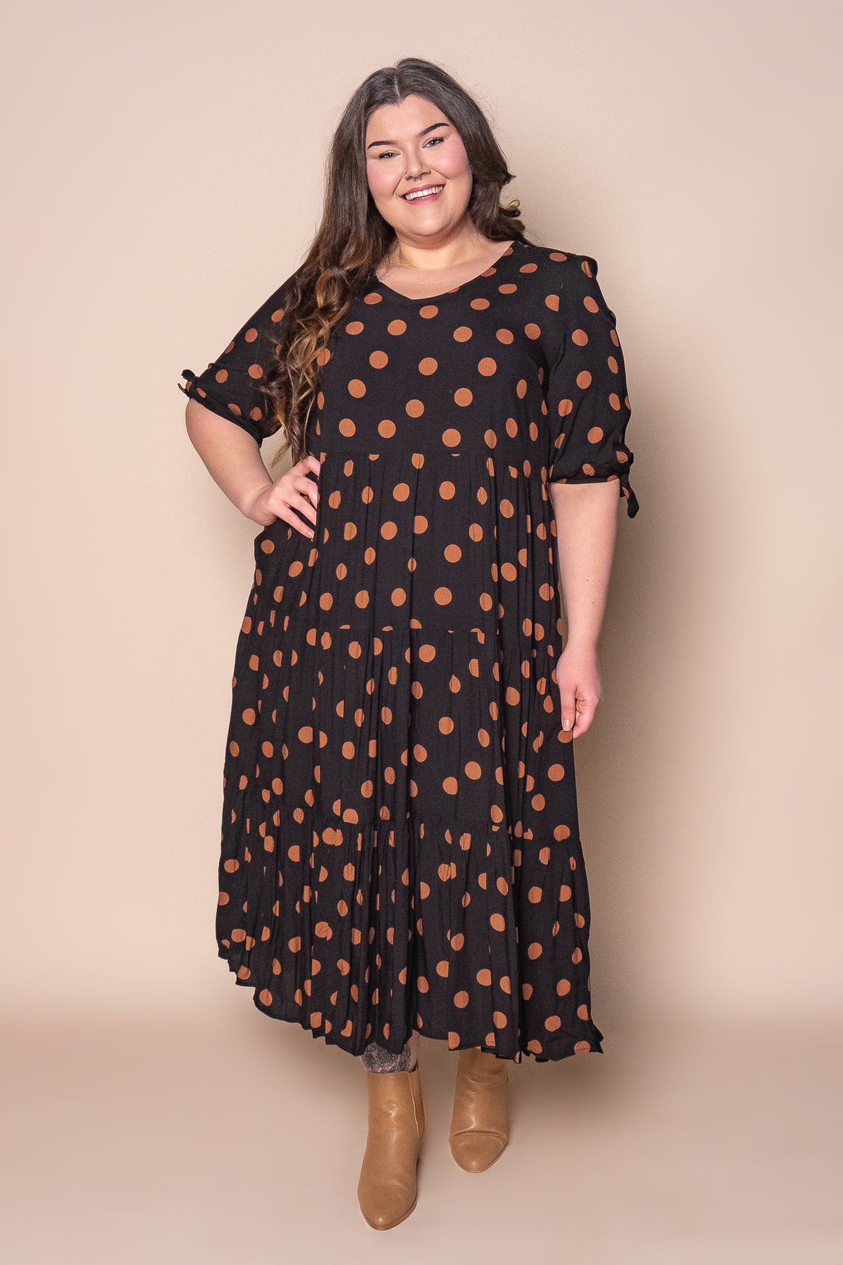 Gayle Polka Dot Midi Dress in Black