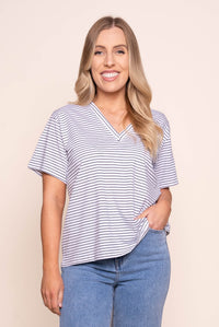 Renna S/S Striped Vee Tee in White