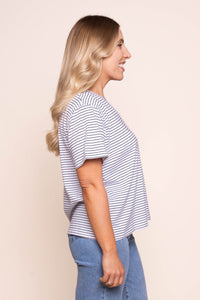 Renna S/S Striped Vee Tee in White
