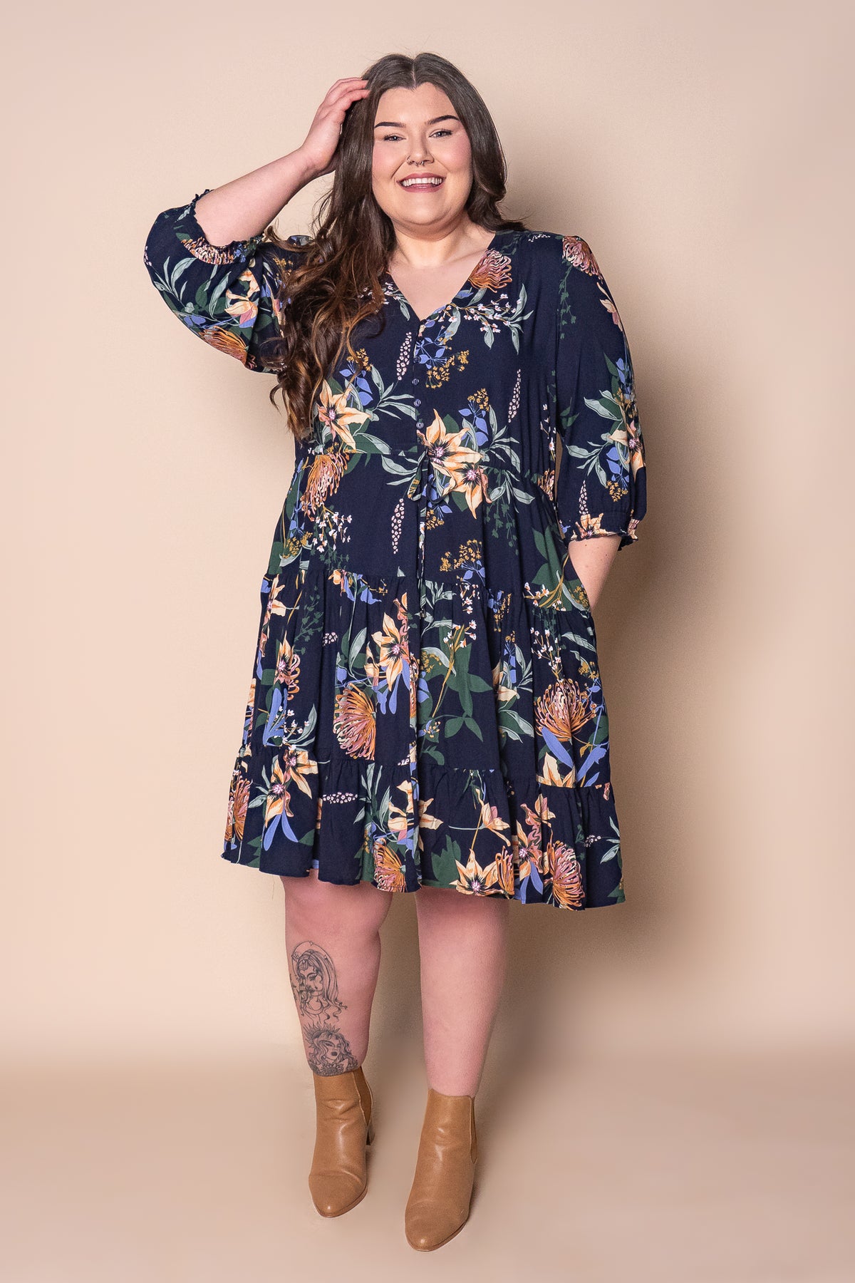 Oceana Floral Dress in Navy