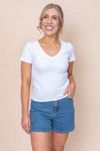 Lottie V-Neck Tee in White - Silent Theory