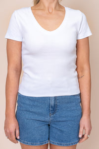 Lottie V-Neck Tee in White - Silent Theory