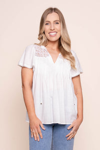 Jasper Lace S/S Top in White