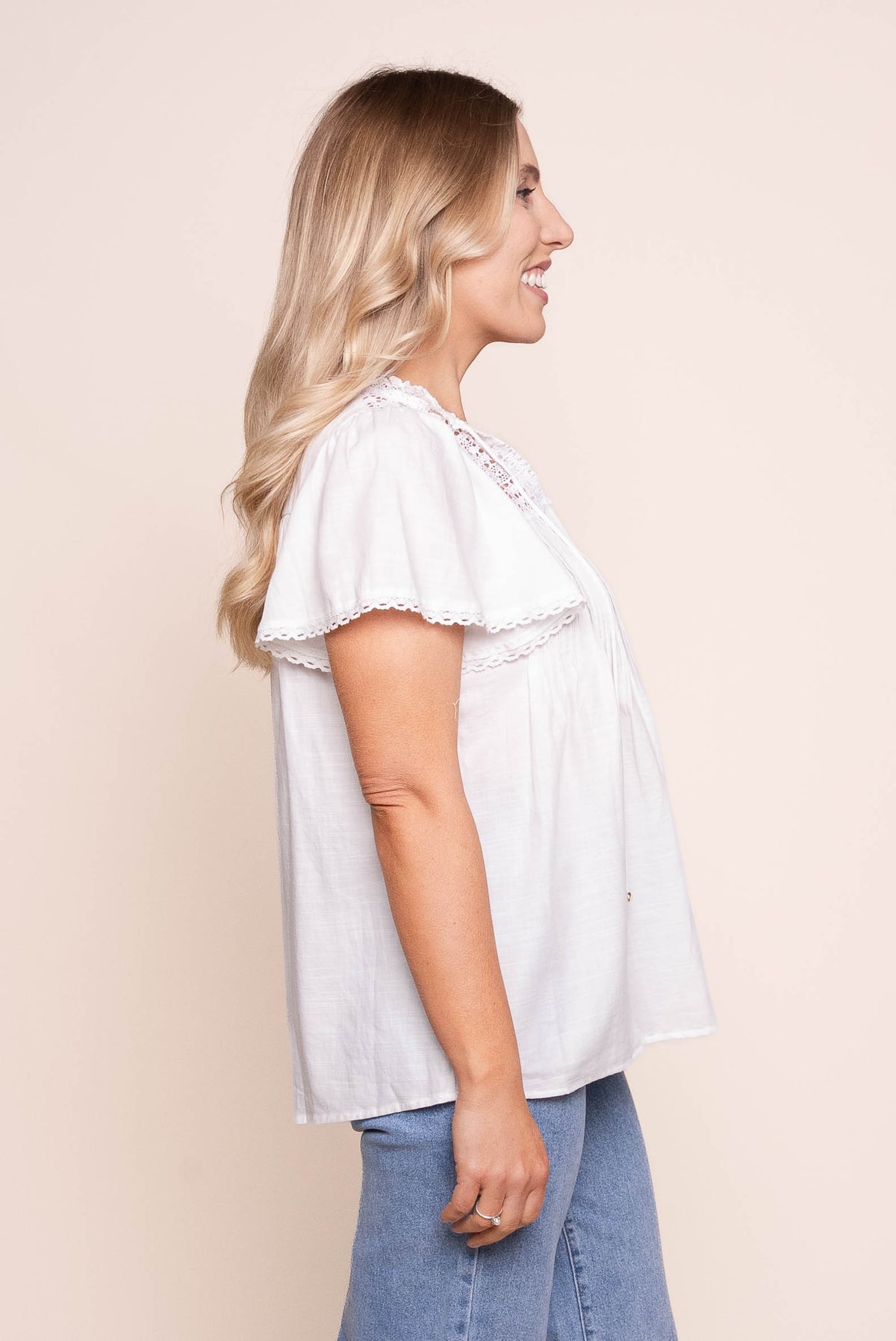 Jasper Lace S/S Top in White