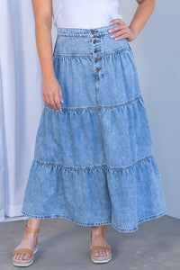 Coco Denim Maxi Skirt in Light Blue - All About Eve