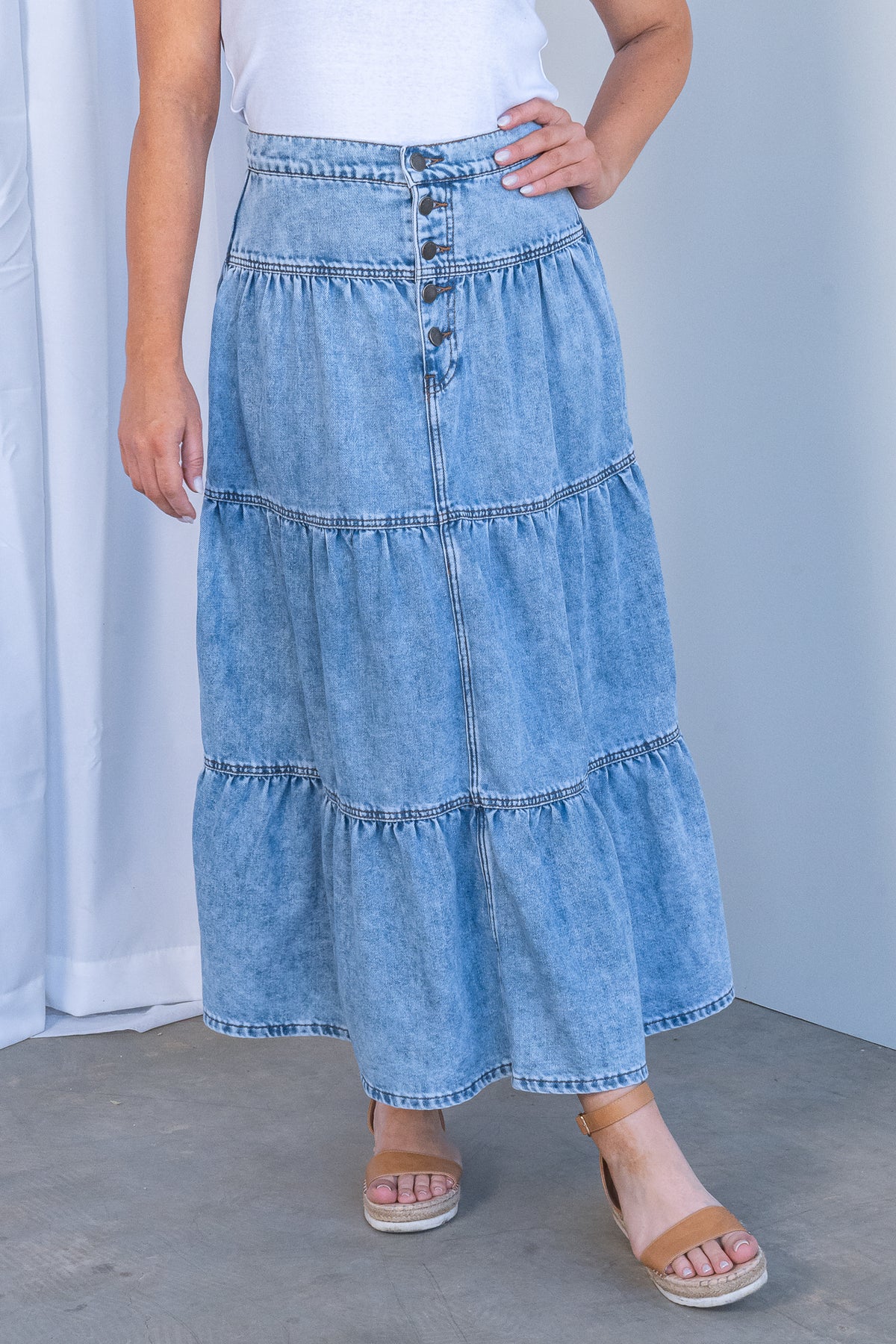 Coco Denim Maxi Skirt in Light Blue - All About Eve