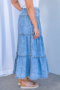 Coco Denim Maxi Skirt in Light Blue - All About Eve