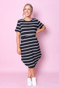 Bay Stripe Dress in Black/White Stripe - Foxwood