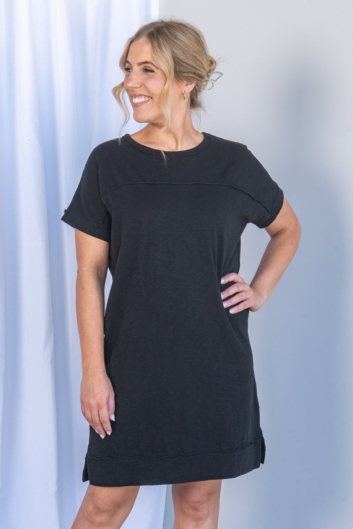 Allison Tee Dress in Washed Black - Foxwood