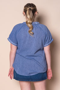 Lou S/S Embroidered Top in Blue