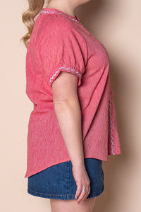 Lou S/S Embroidered Top in Red