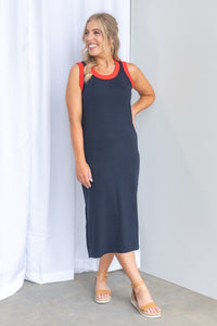 Union Rib Dress in Navy - Foxwood