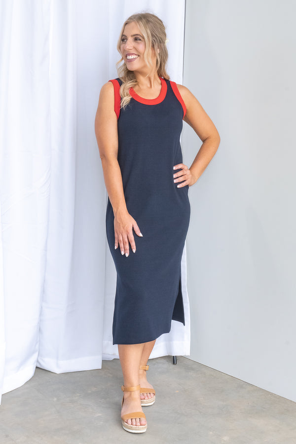 Union Rib Dress in Navy - Foxwood