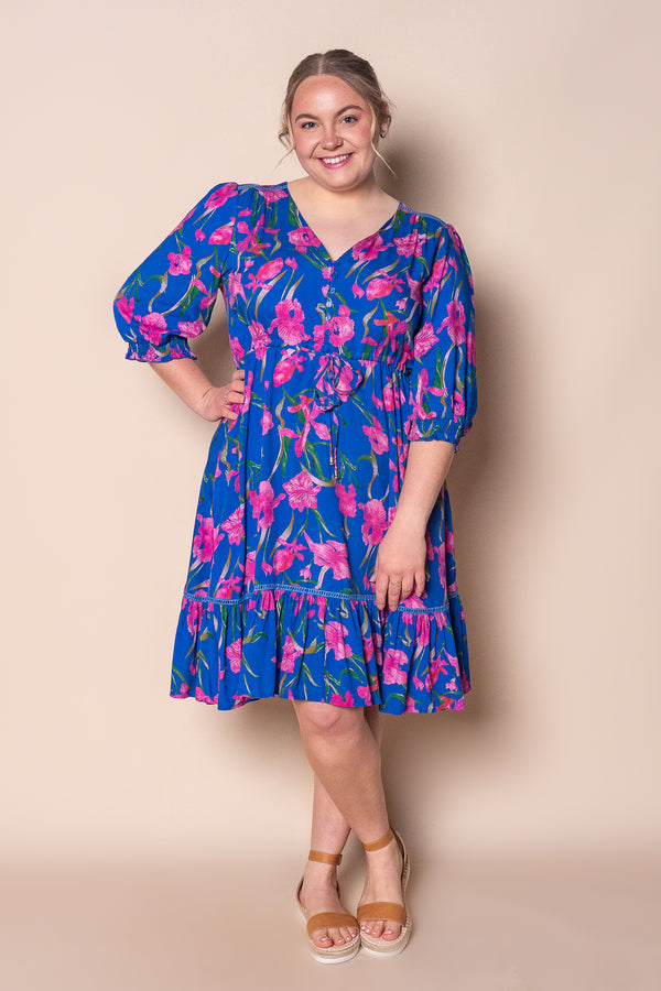 Selene Floral Dress in Royal Blue