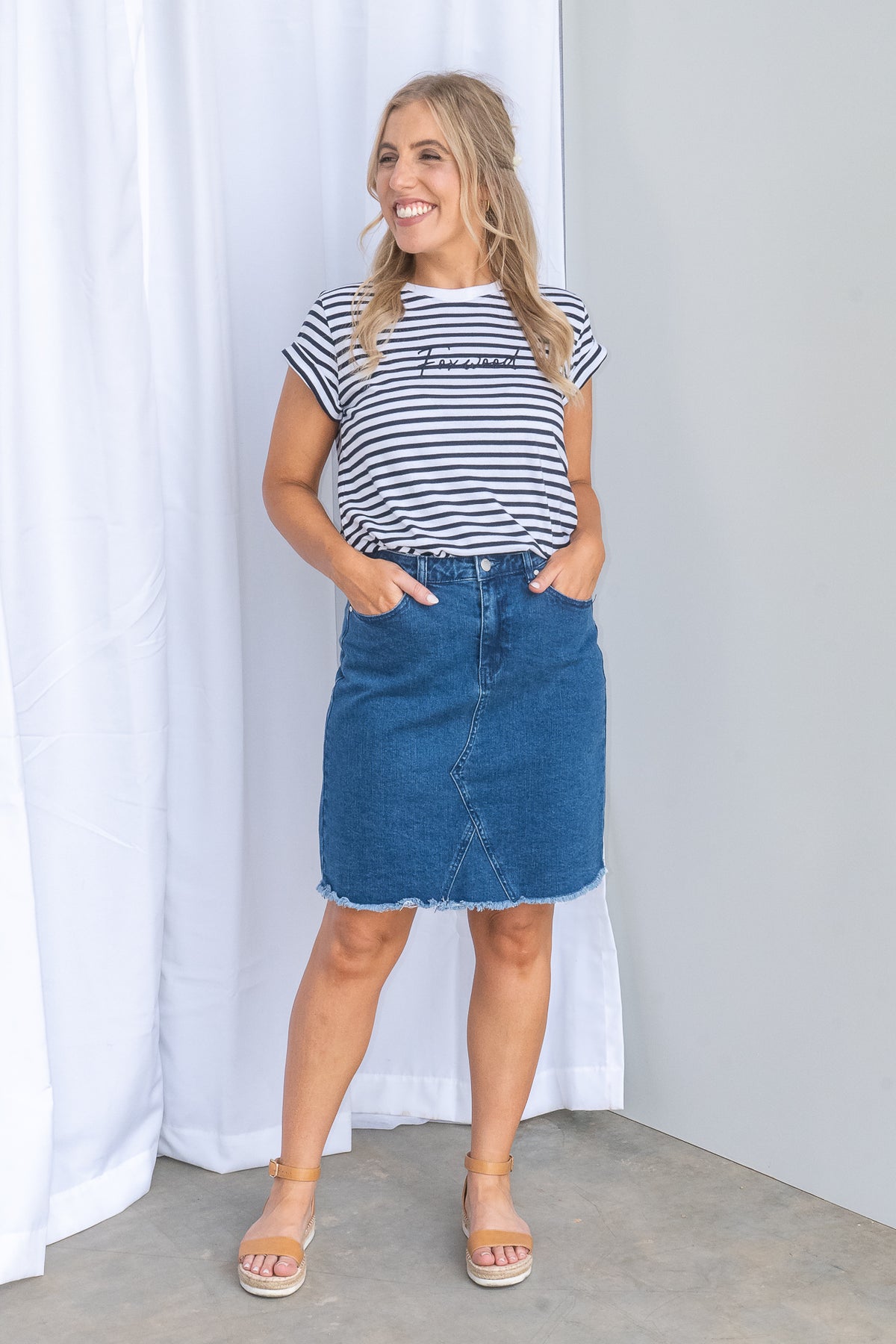 Belle Skirt in Mid Denim - Foxwood