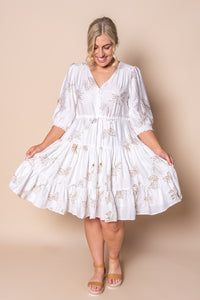 Prue Floral Embroidery Dress in White