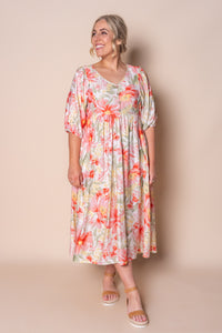 Peaches Midi Dress in Red Multi