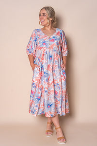 Peaches Midi Dress in Blue Multi
