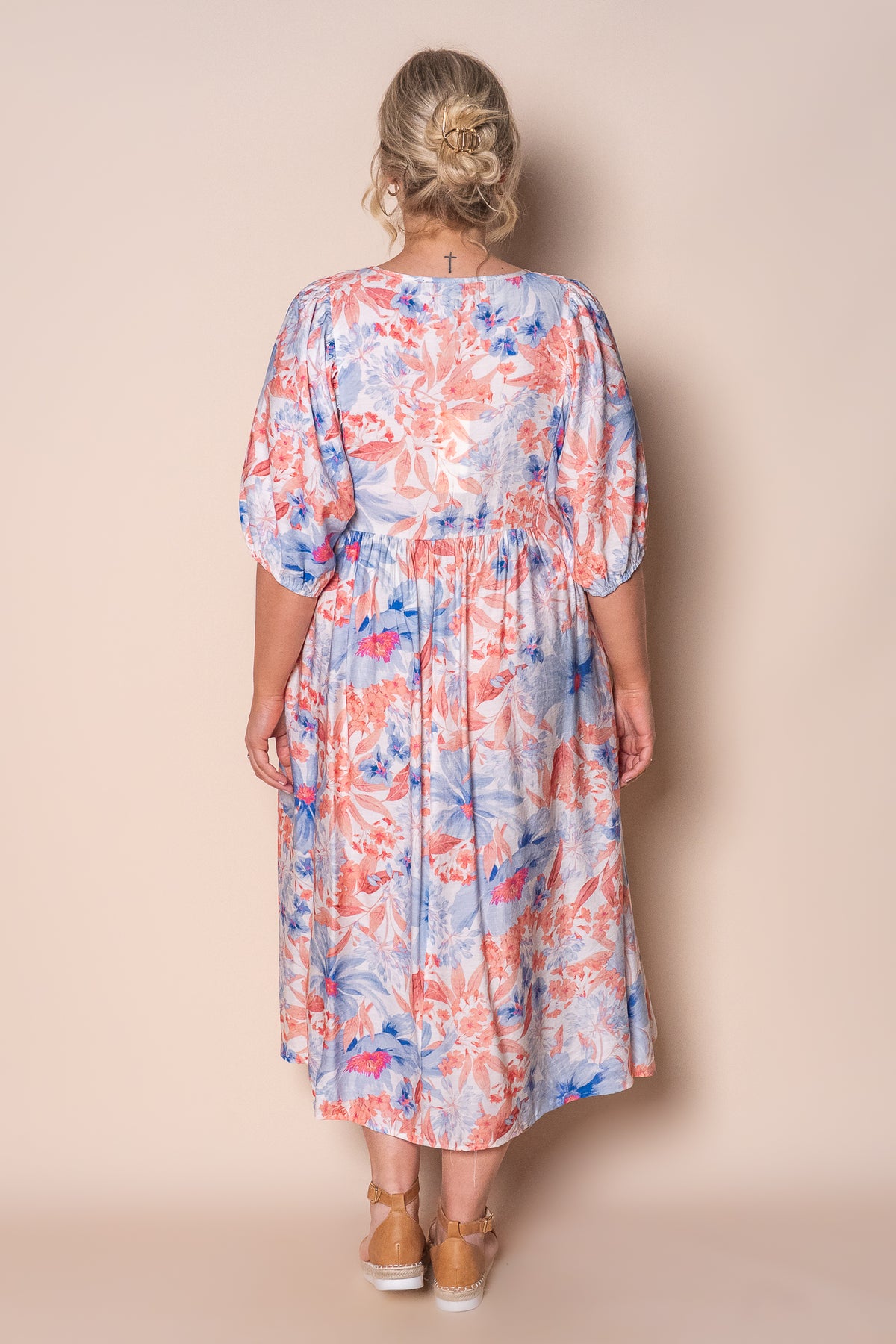 Peaches Midi Dress in Blue Multi