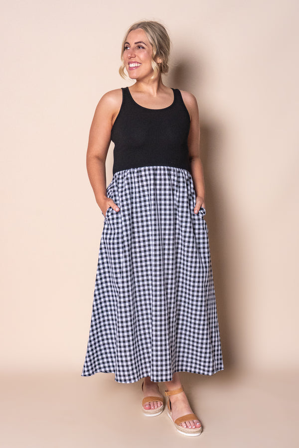 Nerida Midi Dress in Black/Gingham