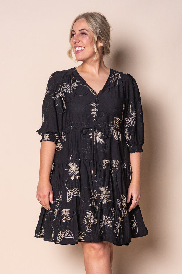 Prue Floral Embroidery Dress in Black