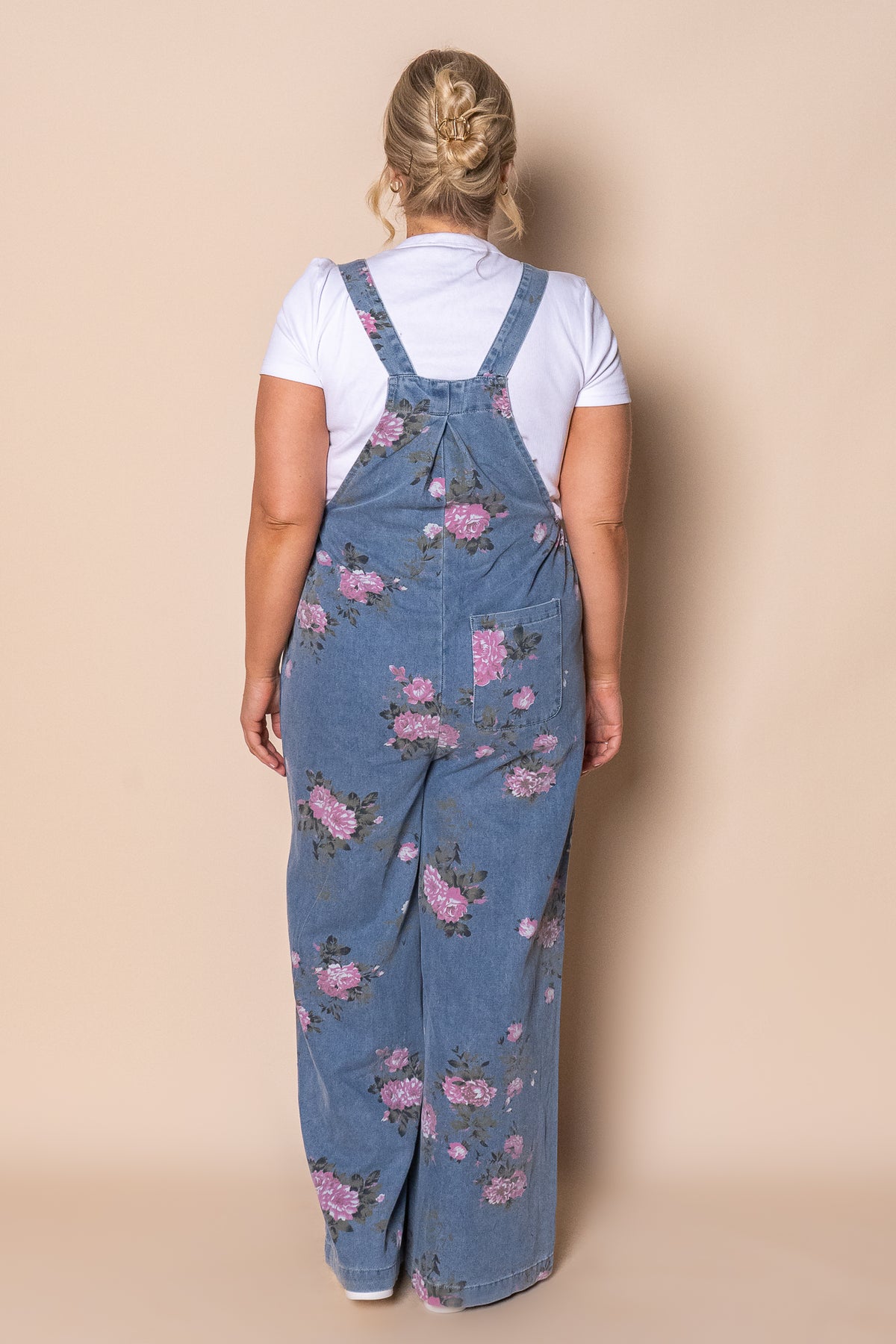 Tonya Floral Denim Overalls in Mid Blue