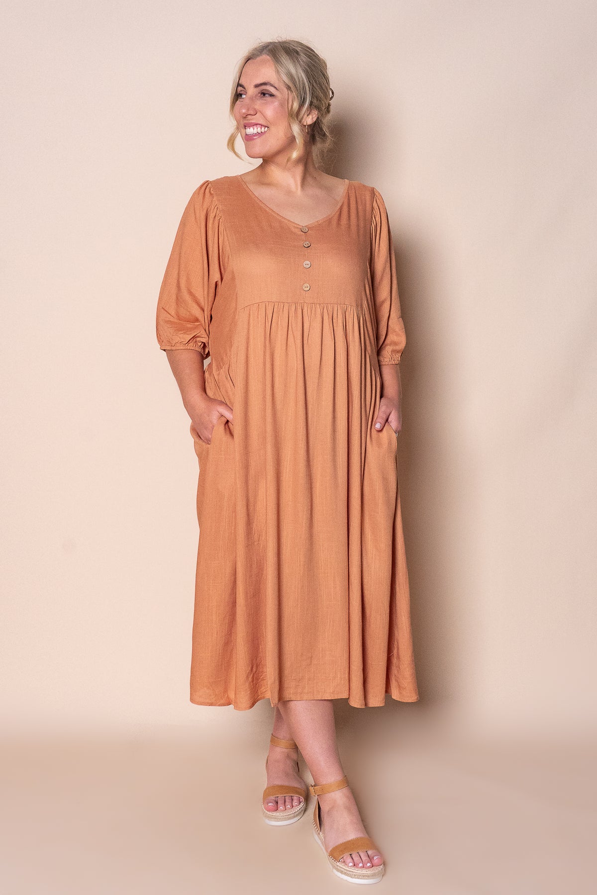 Emery Midi Dress in Caramel