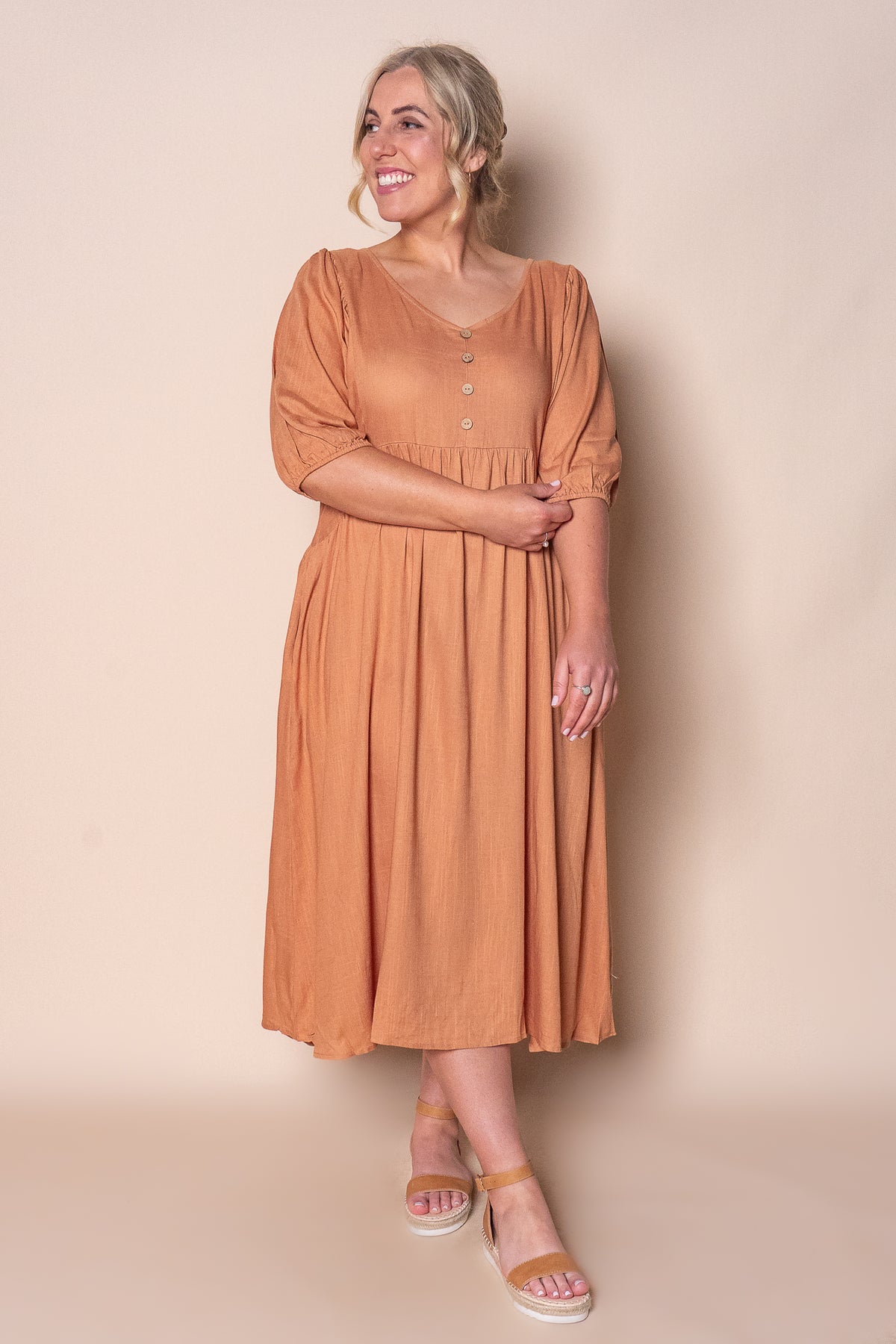 Emery Midi Dress in Caramel