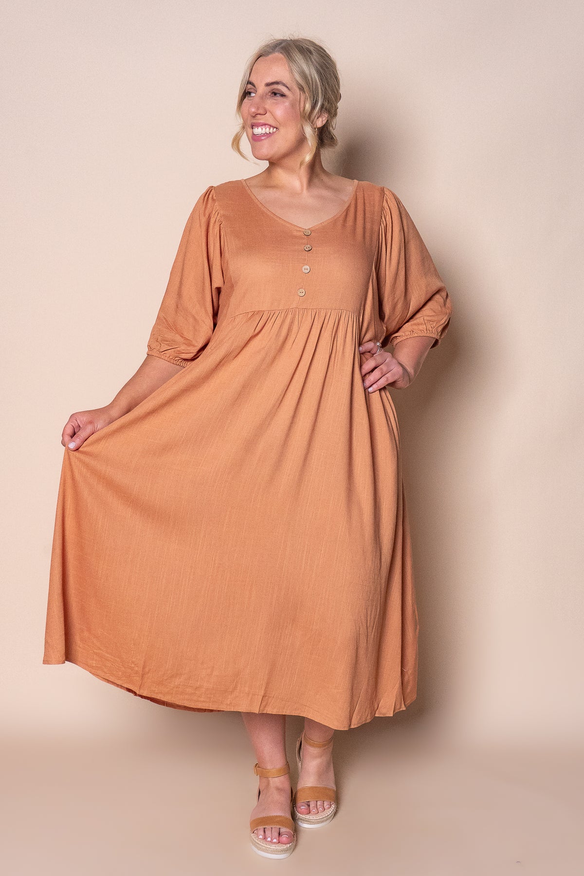 Emery Midi Dress in Caramel