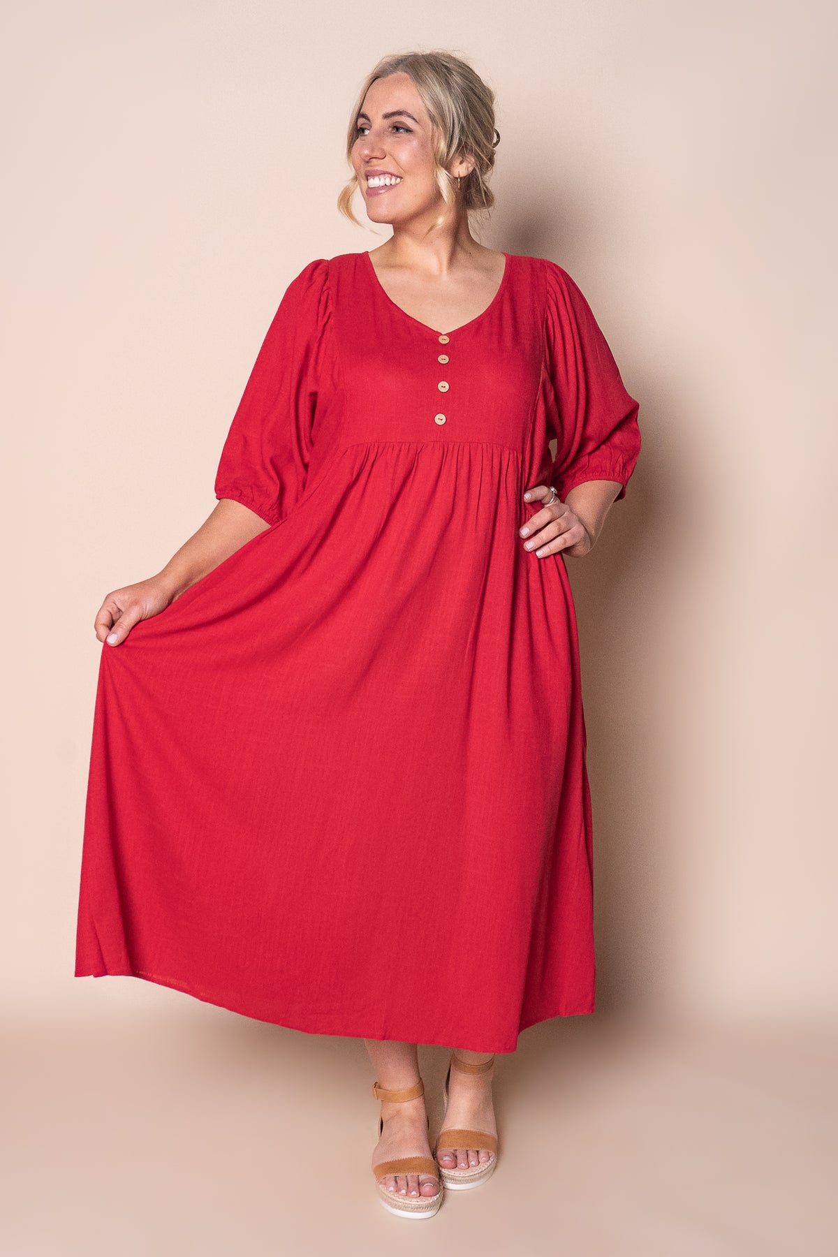 Emery Midi Dress in Raspberry