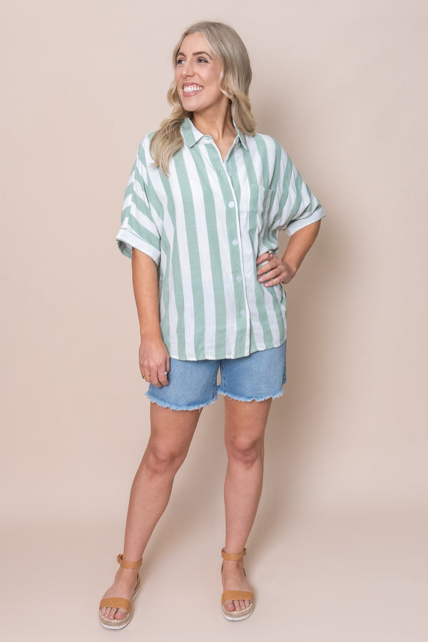 Noni Shirt in Sage Stripe