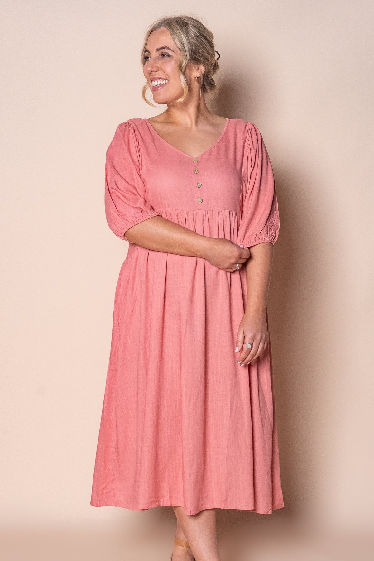 Emery Midi Dress in Dusty Pink
