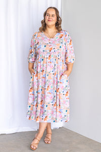 Zeta Dress in Peach Multi