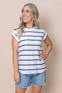 Manly Stripe Tee in White - Foxwood