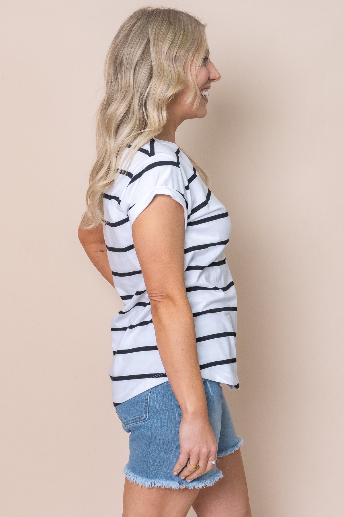 Manly Stripe Tee in White - Foxwood