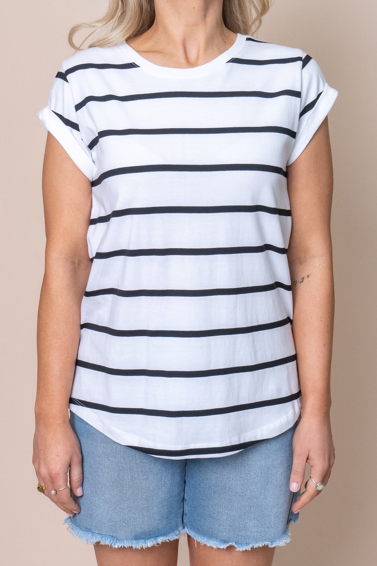 Manly Stripe Tee in White - Foxwood