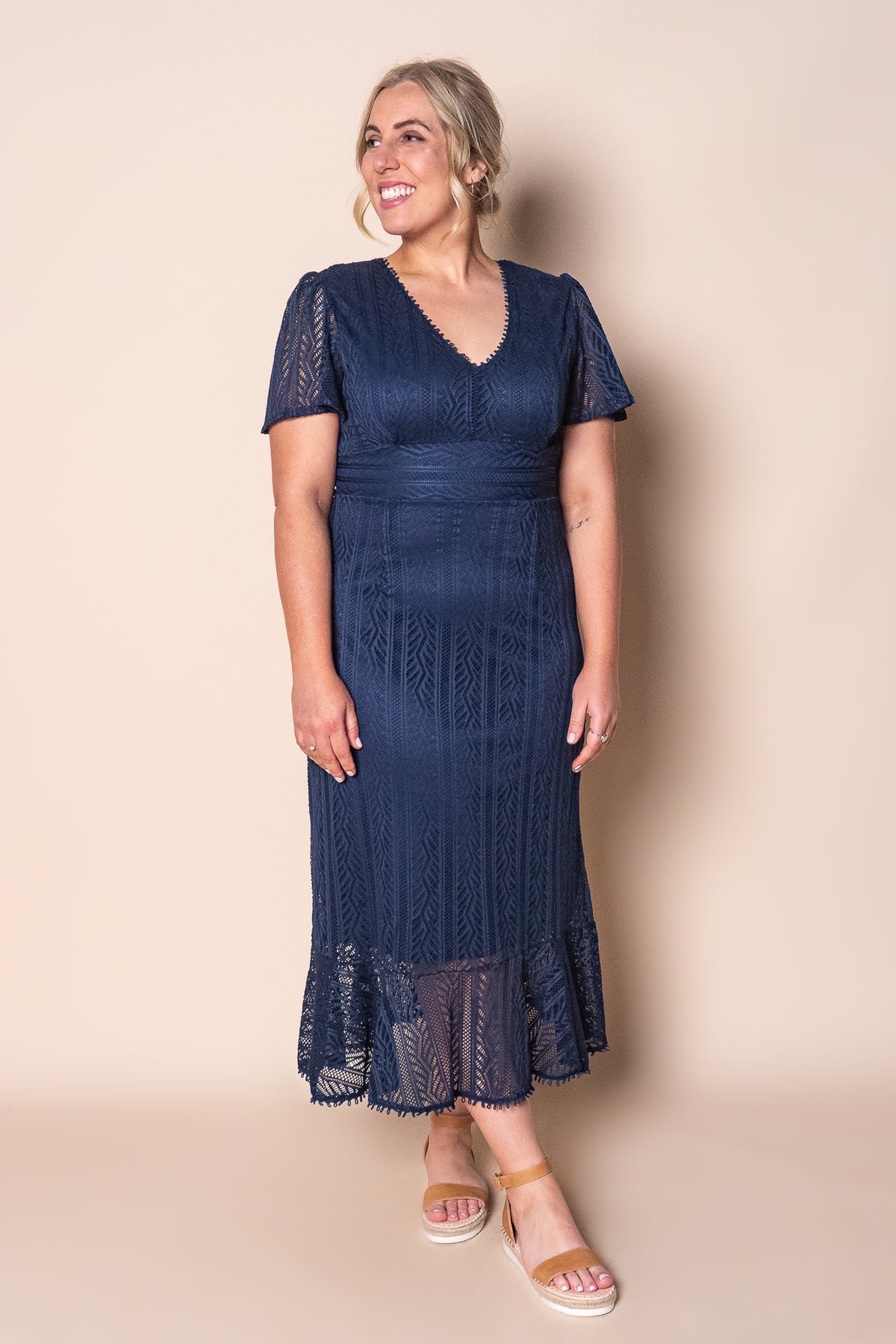 Katie Midi Dress in Navy