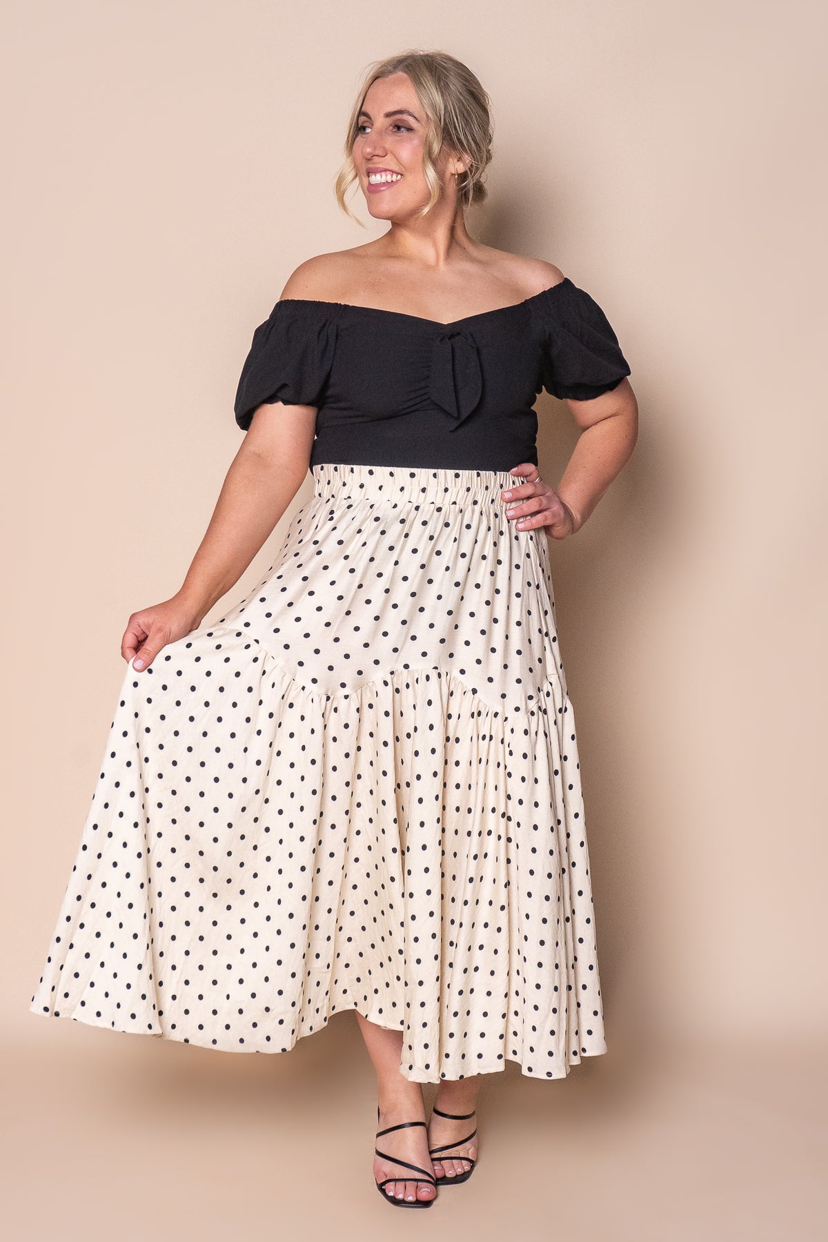 Julia Polka Dot Midi Skirt in Vintage Cream