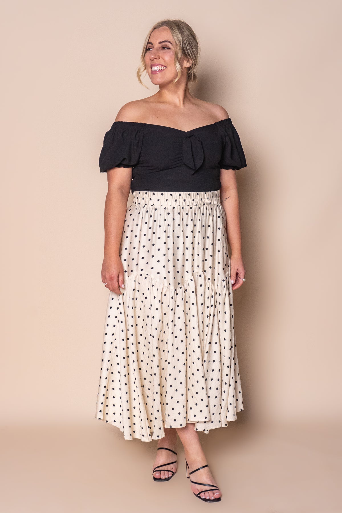 Julia Polka Dot Midi Skirt in Vintage Cream